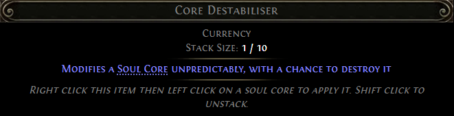 MMOJUGG Path of Exile 2 Core Destabiliser Details View of Item Function and Use
